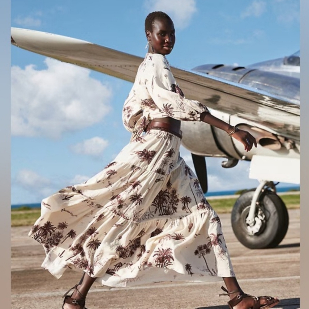 Banana Republic Cream Maxi Dress with Brown Palm Print